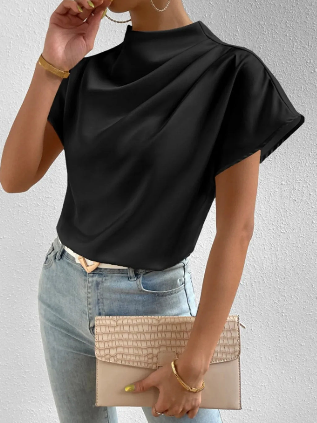 Mock Neck Short Sleeve Blouse (16)