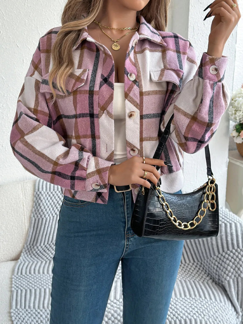 Plaid Button Up Long Sleeve Jacket (16)