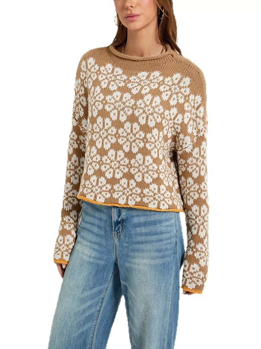 Floral Contrast Trim Dropped Shoulder Sweater (6)