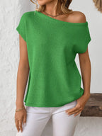 Boat Neck Short Sleeve Knit Top (10)