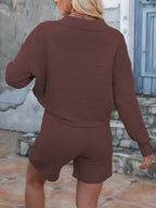 Johnny Collar Long Sleeve Top Shorts Sweater Set (30)