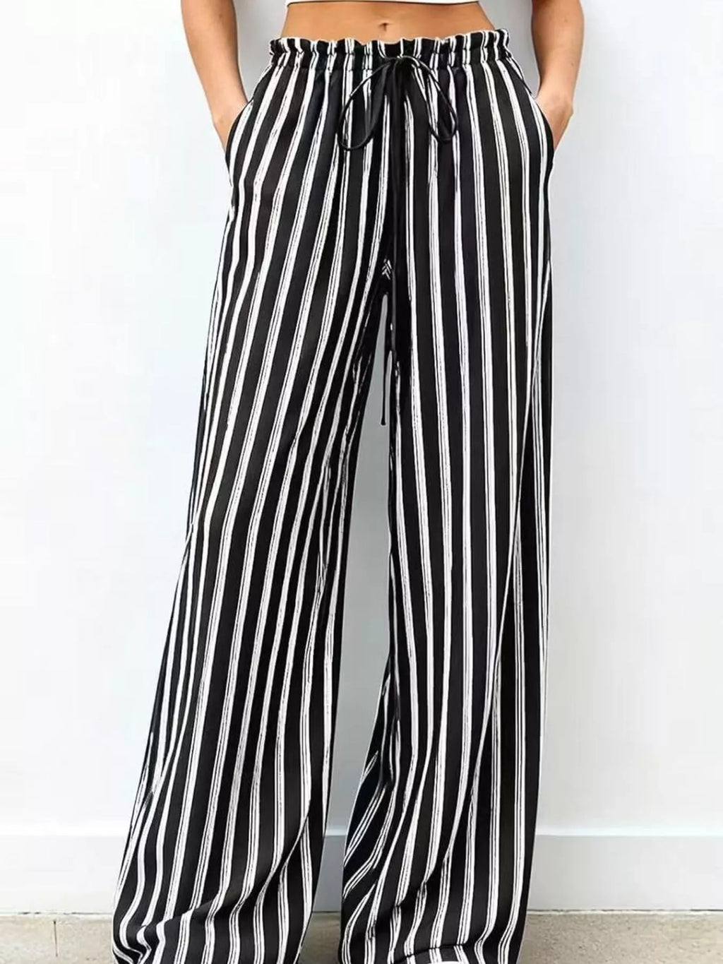 Striped Wide-leg Drawstring Pants (2)