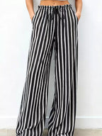 Striped Wide-leg Drawstring Pants (2)