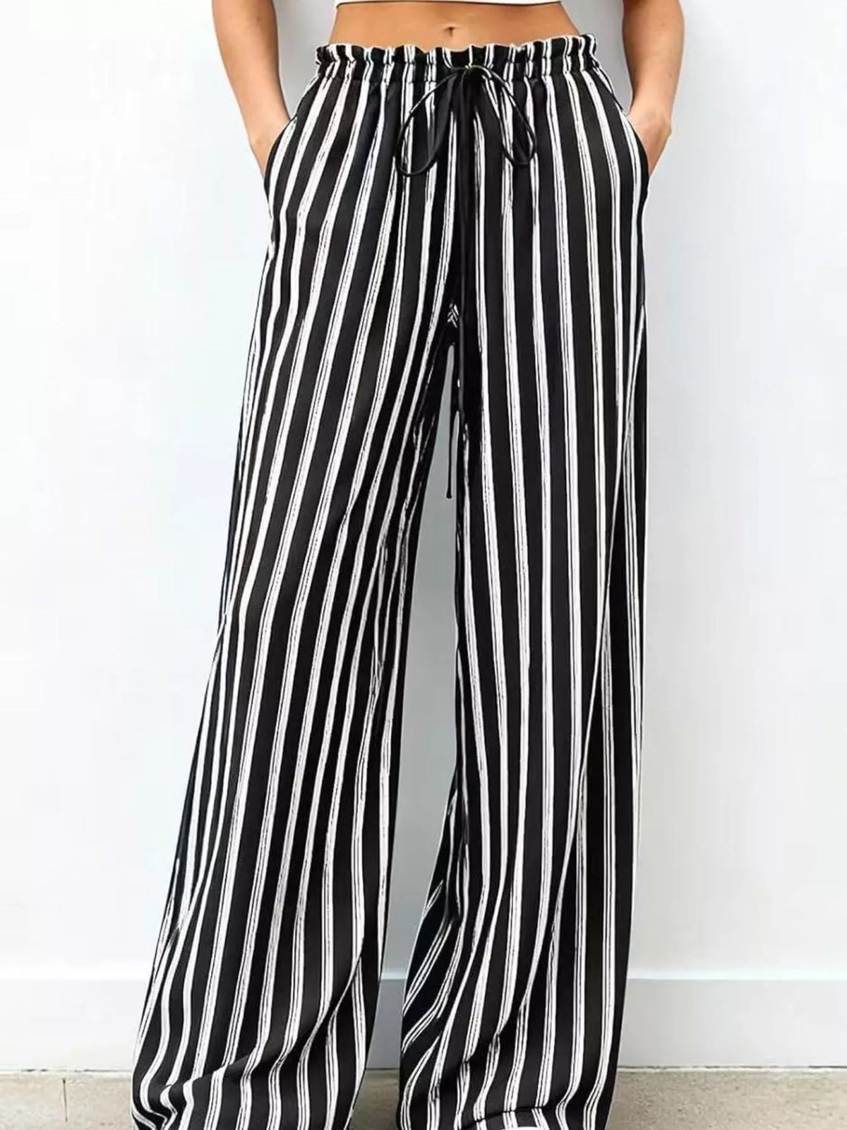 Striped Wide-leg Drawstring Pants (2)