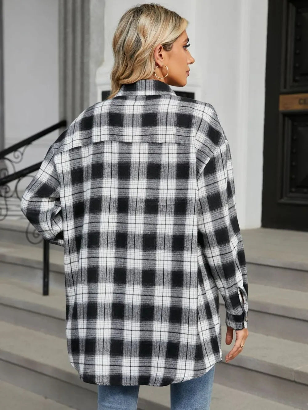 Plaid Collared Neck Long Sleeve Shirt (6)