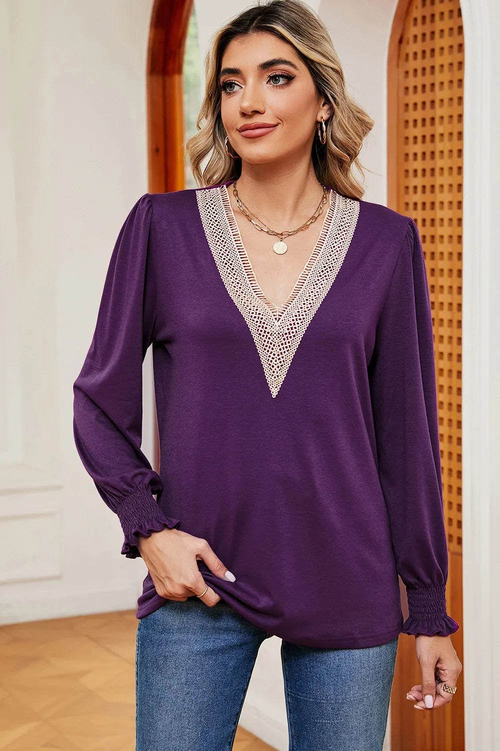 V-neck Long Sleeve T-shirt (19)