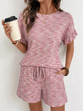 Ruffle Sleeve Textured Top Shorts Set