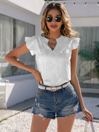 Notched Neck Butterfly Sleeve Blouse (4)