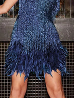 Full Size Sequin Feather Fringe Mini Dress Plus (11)
