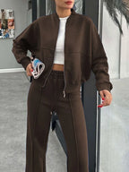 Baseball Collar Zip Up Outerwear Drawstring Pants Set (10)
