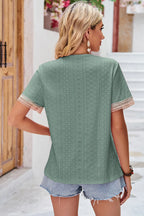 Eyelet V-neck Short Sleeve T-shirt (16)