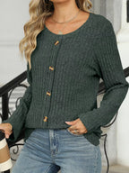 Ribbed Round Neck Long Sleeve Top (20)