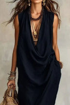 Sleeveless Drape Neck Midi Dress (11)