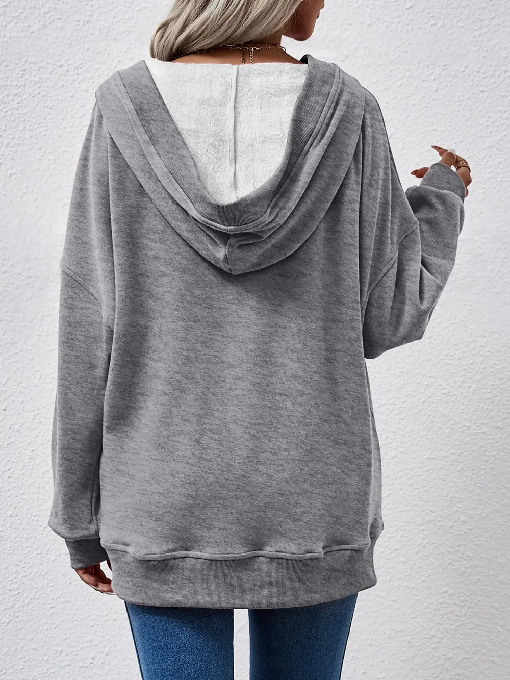 V-neck Drop Shoulder Long Sleeve Hoodie (9)