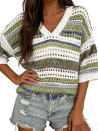 Chic Striped Crochet Knit Top