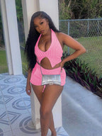 Halter Neck Top Shorts Sweater Set (8)