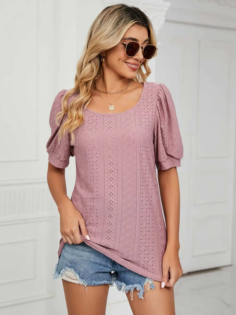Ruched Notched Long Sleeve T-shirt (13)