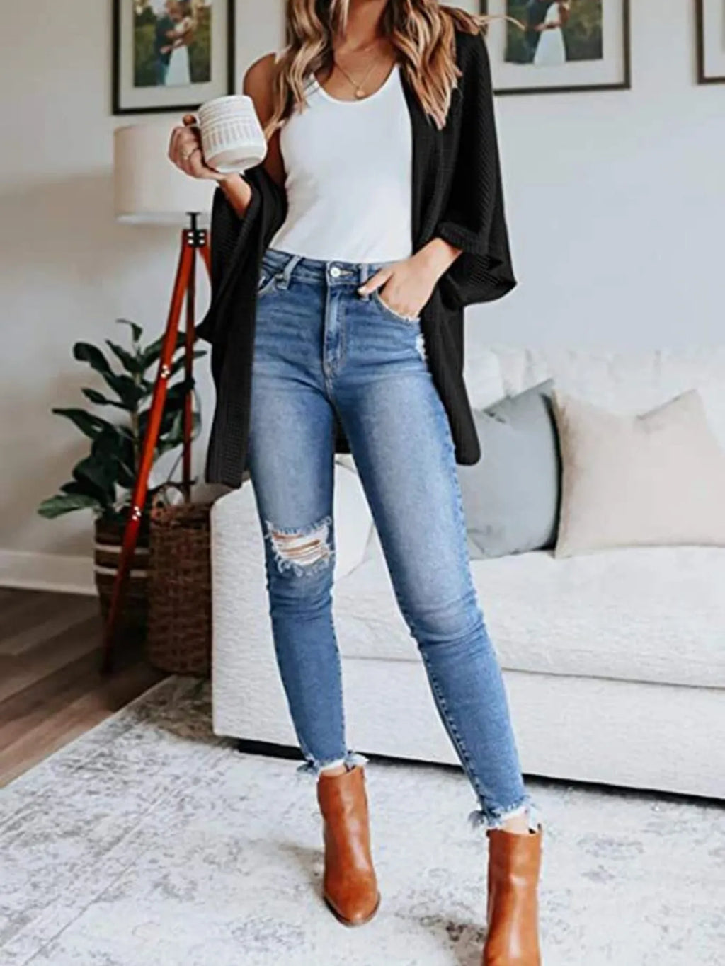 Full Size Open Front Waffle Knit Cardigan Plus (8)