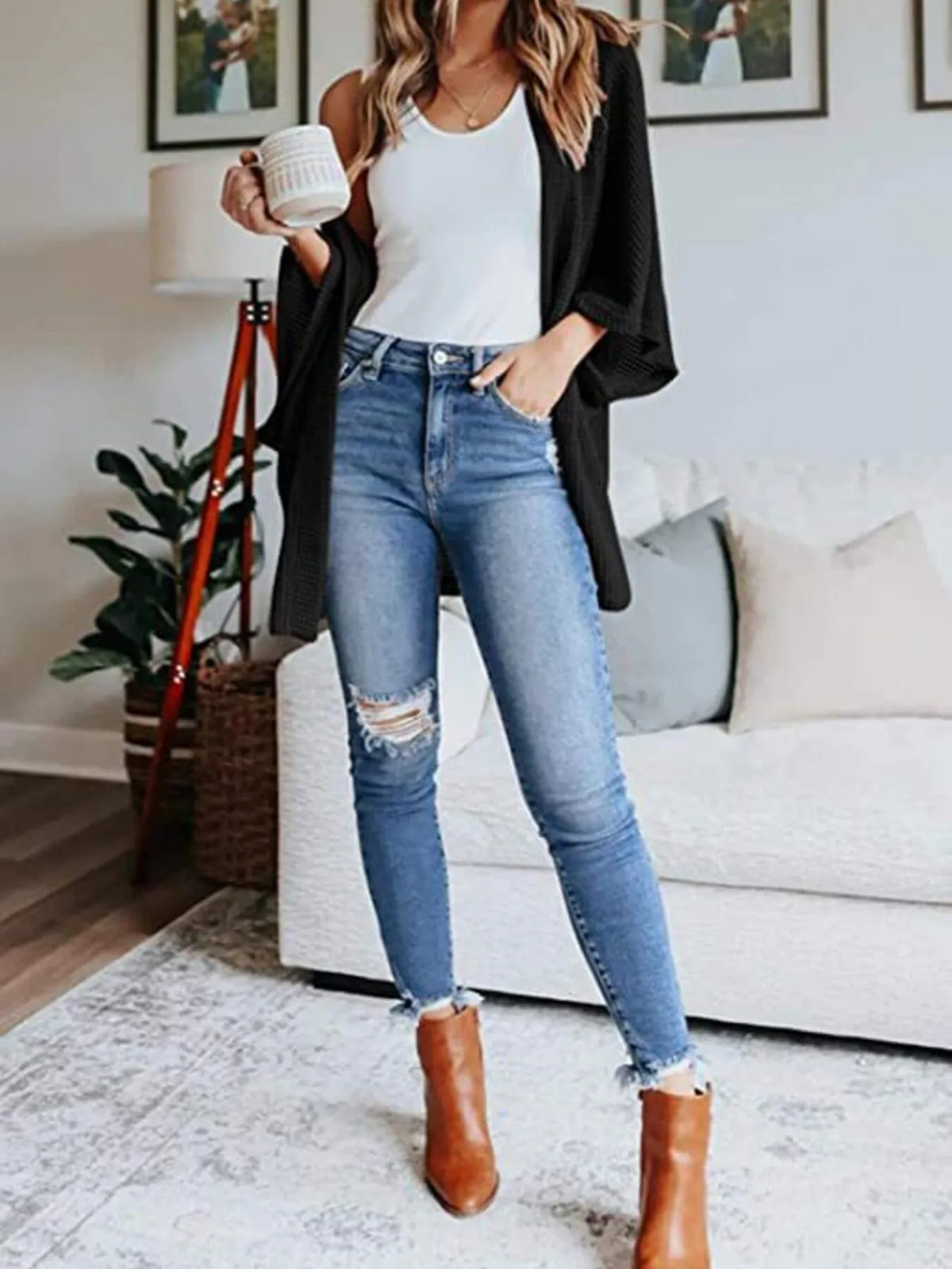 Full Size Open Front Waffle Knit Cardigan Plus (8)