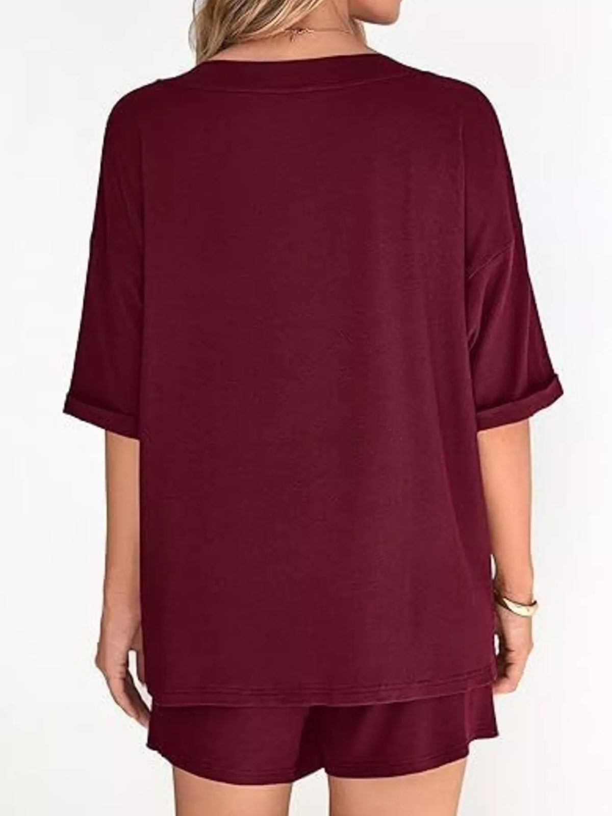 Solid Color V-neck Shorts Set (13)
