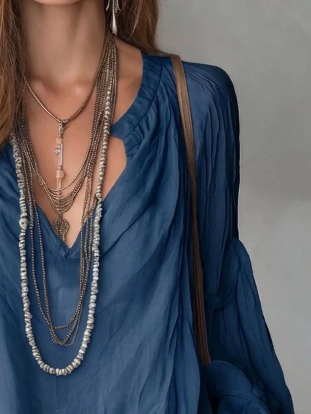 Notched Balloon Sleeve Blouse (13)