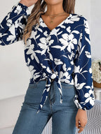 Printed V-neck Long Sleeve Blouse (15)