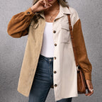 Single-breasted Long-sleeved Color-blocking Shirt Top photo 4