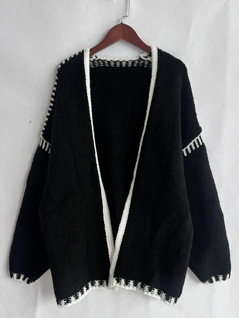 Contrast Open Front Dropped Shoulder Cardigan (17)