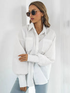Button Up Dropped Shoulder Lantern Sleeve Shirt (8)