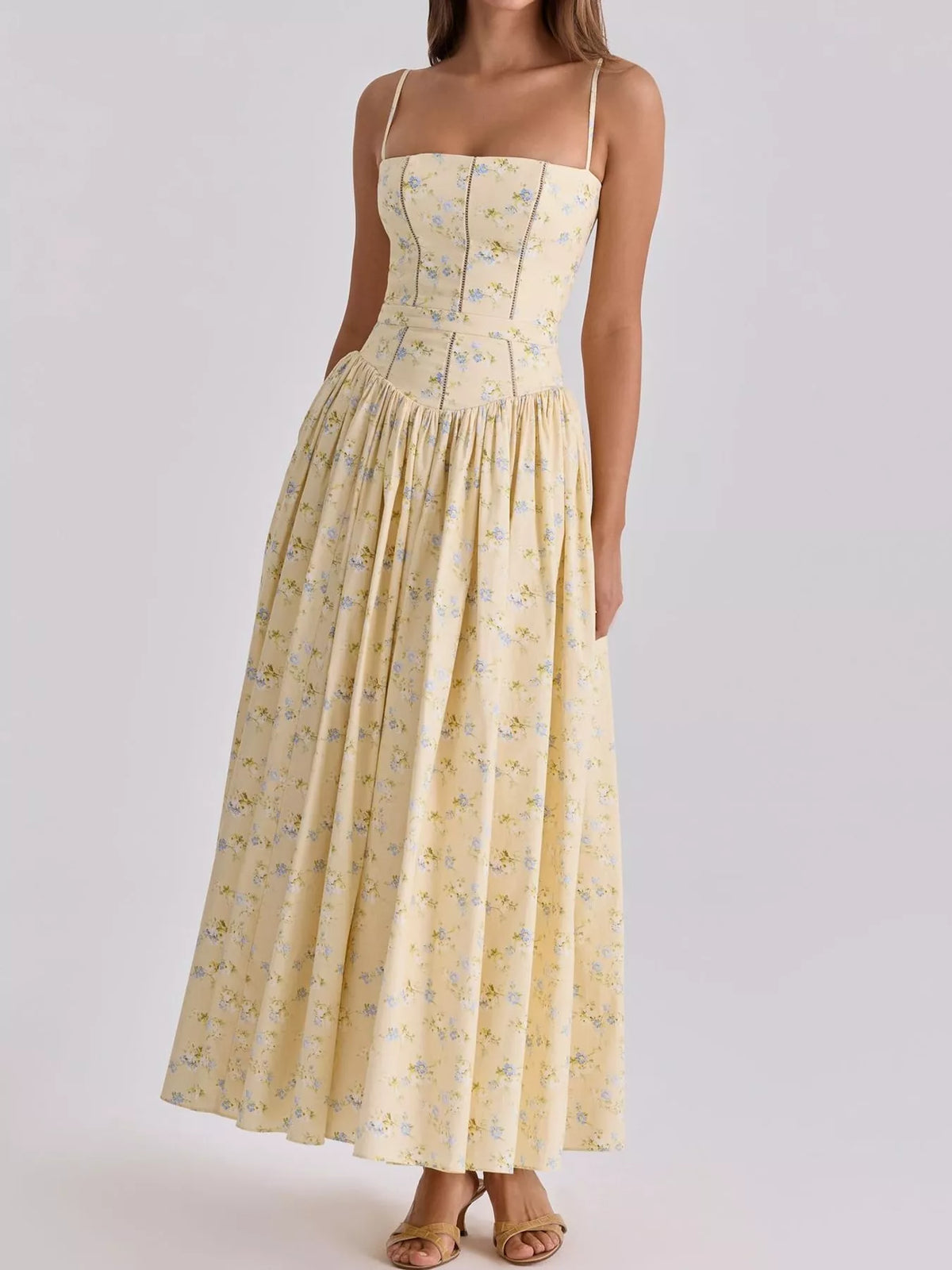 Floral Spaghetti Straps Midi Dress (59)