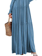 V-neck Long Sleeve Tiered Maxi Dress (16)