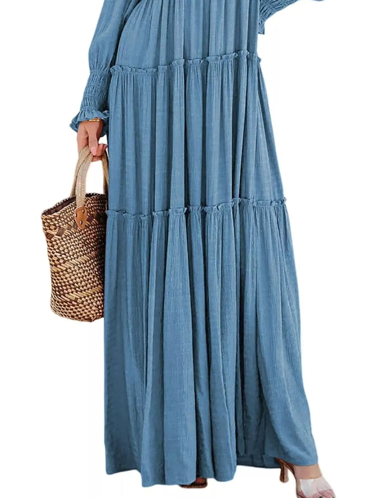 V-neck Long Sleeve Tiered Maxi Dress (16)