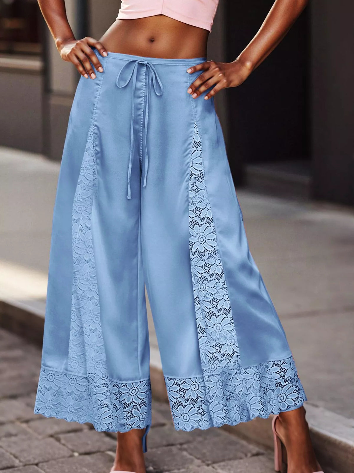 Lace Trim Wide-leg Cropped Pants