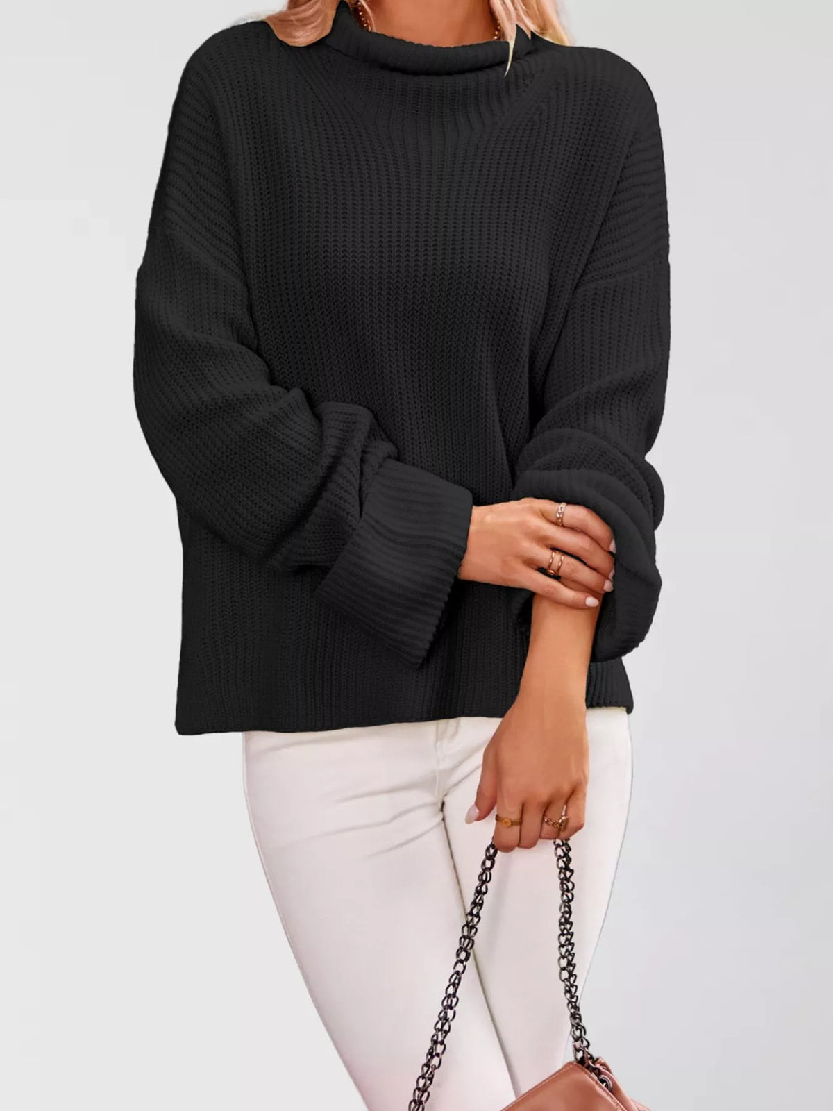 Mock Neck Dropped Shoulder Sweater (4)