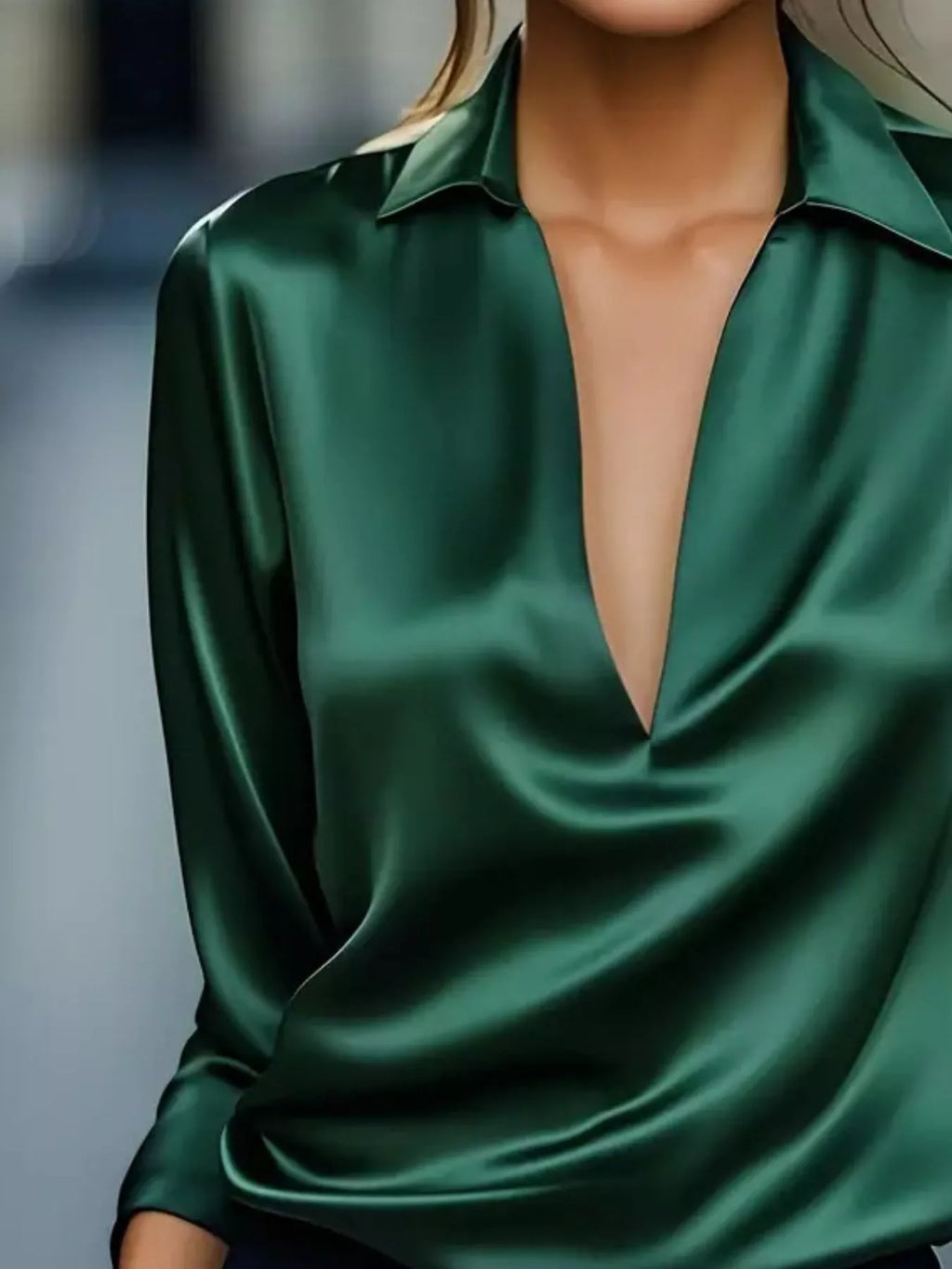 Elegant Deep V Long Sleeve Blouse (13)