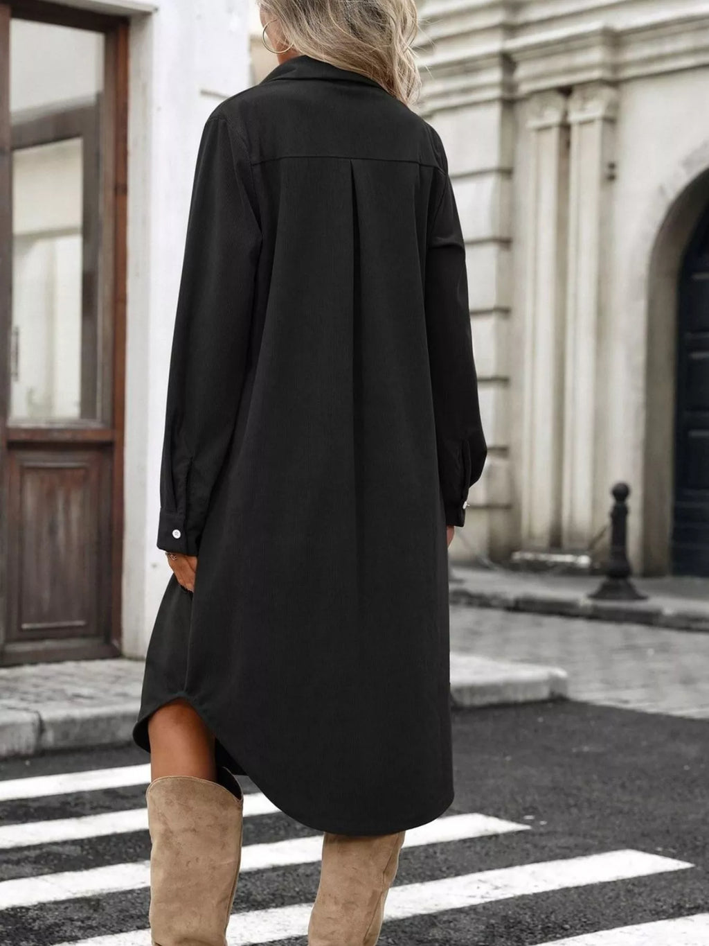 Corduroy Shirt Dress Button-down Front (23)