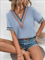 Full Size V-neck Short Sleeve Blouse (23)