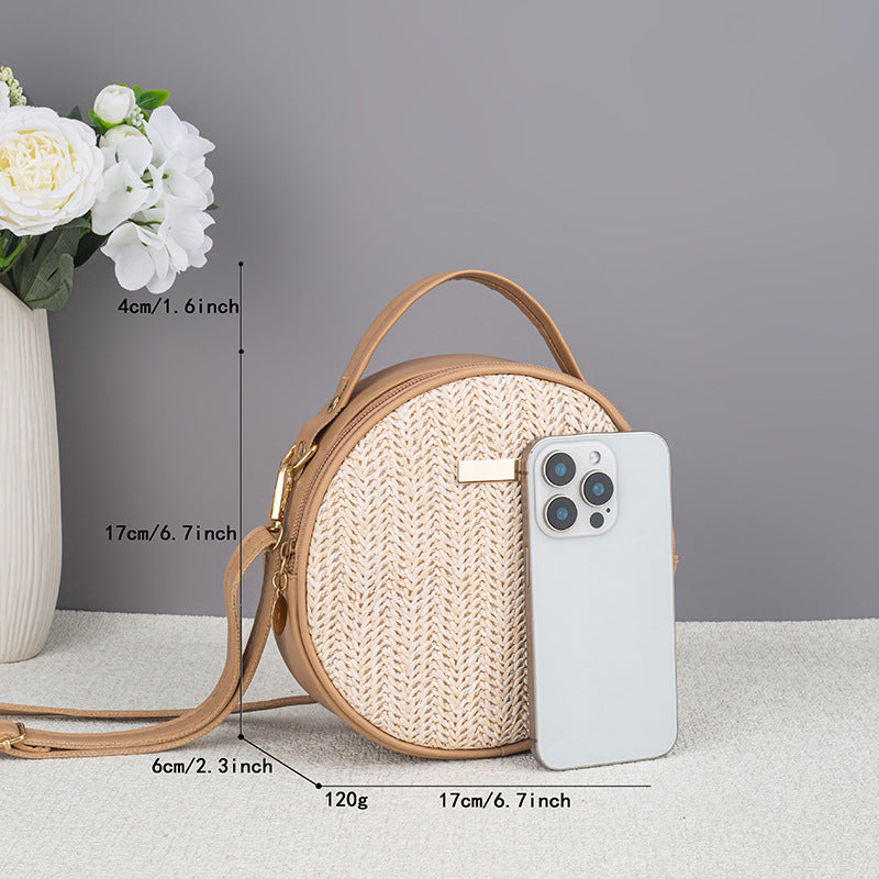 Cute Minimalist Straw Bag Woven Round photo 5