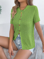 Button Up Short Sleeve Knit Cardigan (4)