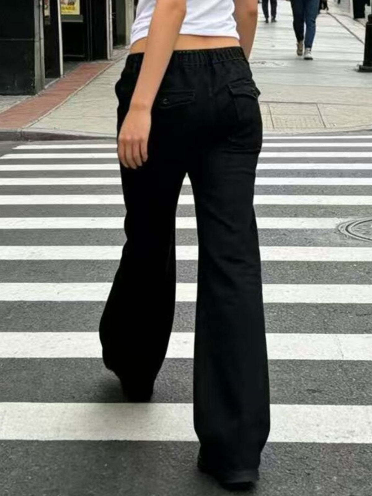 Wide Leg Contrast Stitching Jeans (7)