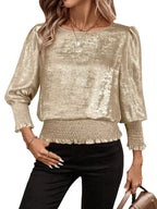 Smocked Round Neck Blouse (8)