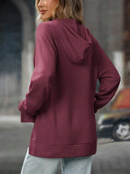 Textured Drawstring Long Sleeve Hoodie (14)