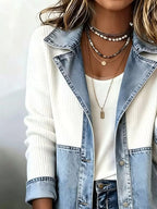 Color-block Denim Knit Patchwork Casual Jacket (2)