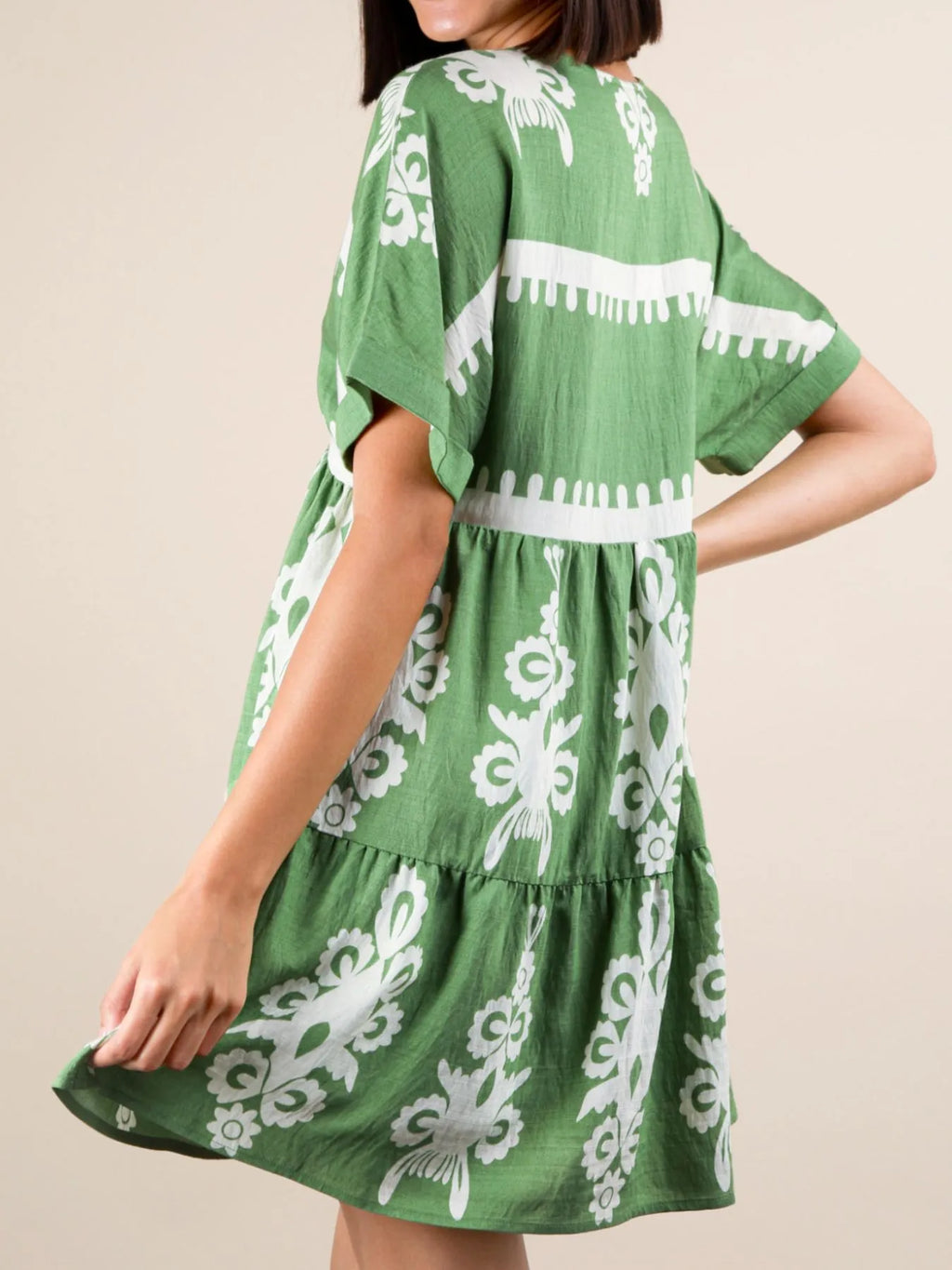 Printed V-neck Short Sleeve Mini Dress (15)