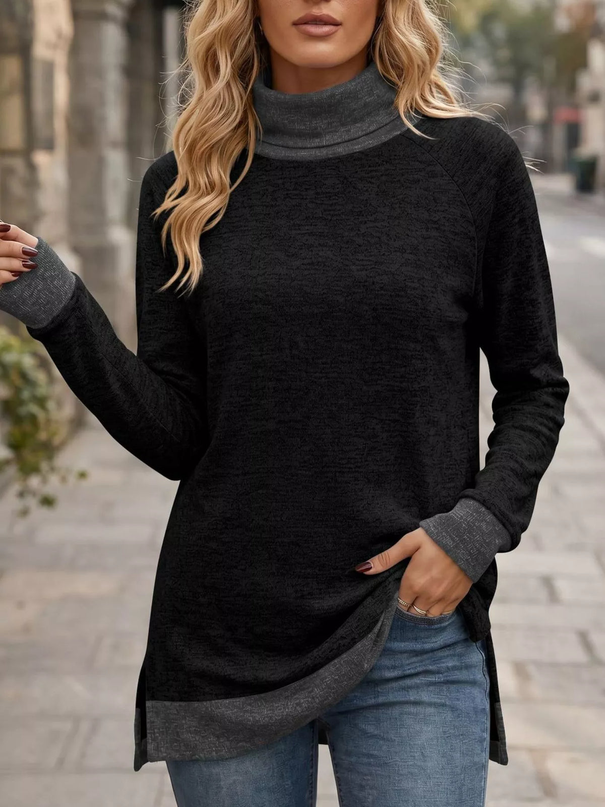 Turtleneck Raglan Sleeve T-shirt (5)
