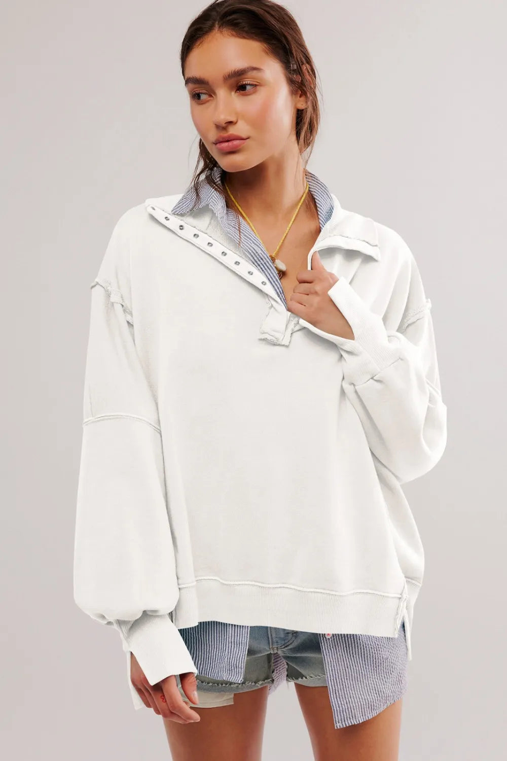 Exposed Seam Side Slit Long Sleeve Sweatshirt (7)