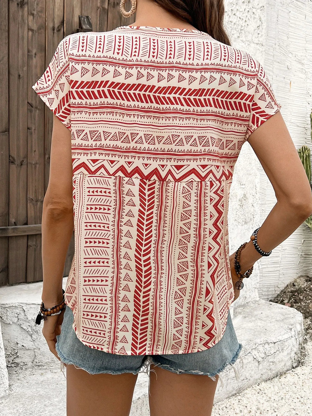 Geometric Print Short Sleeve Blouse (15)