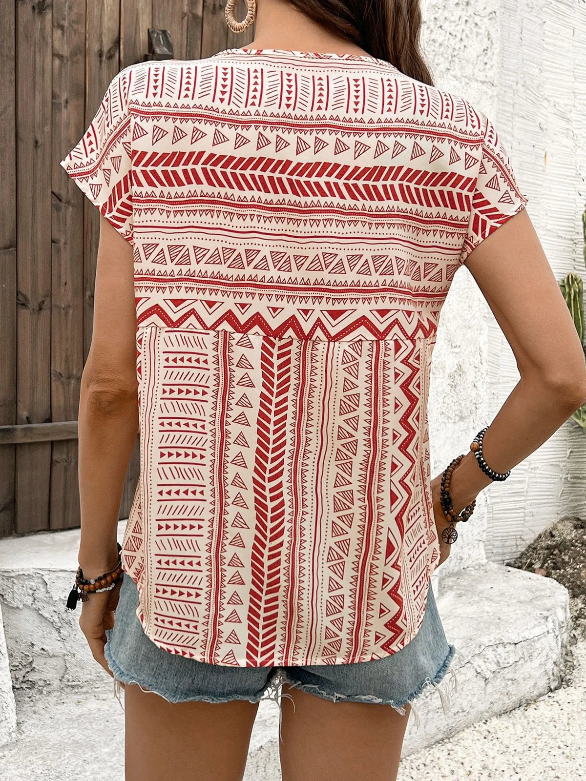 Geometric Print Short Sleeve Blouse (15)