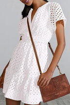 Eyelet Notched Short Sleeve Mini Dress (3)