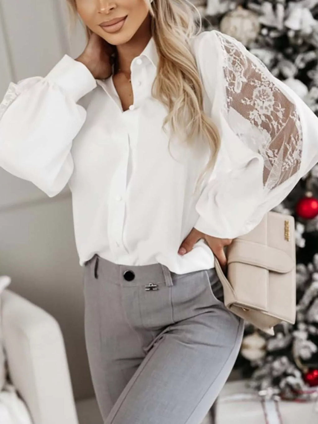 Lace-sleeve Button Up Shirt (6)